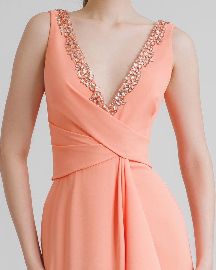 V - Neckline Beaded Dress - Gemy Maalouf