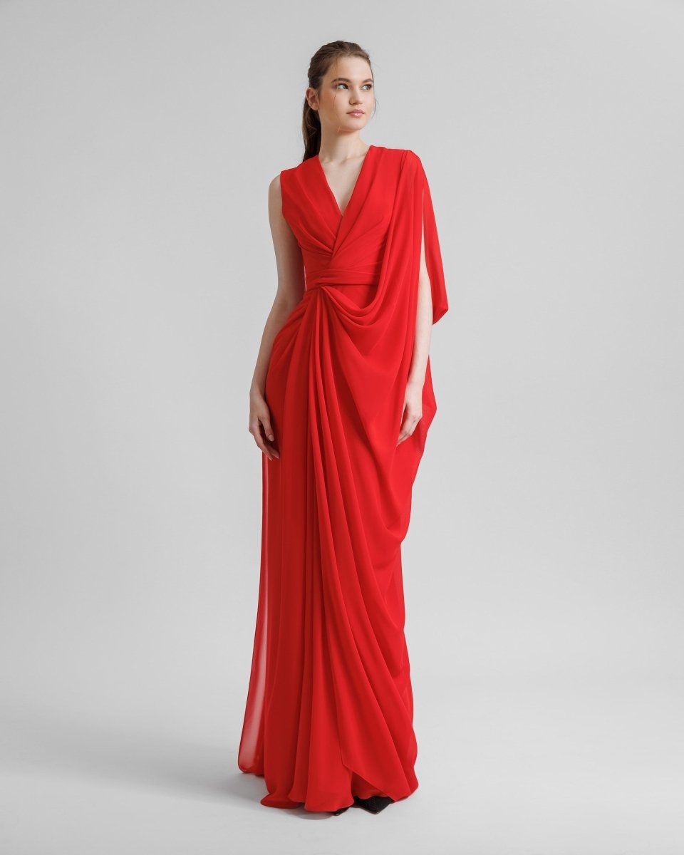 Asymmetrical V - Neckline Dress - Gemy Maalouf