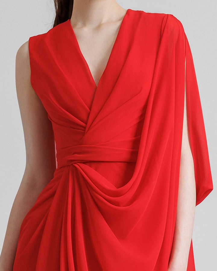 Asymmetrical V - Neckline Dress - Gemy Maalouf