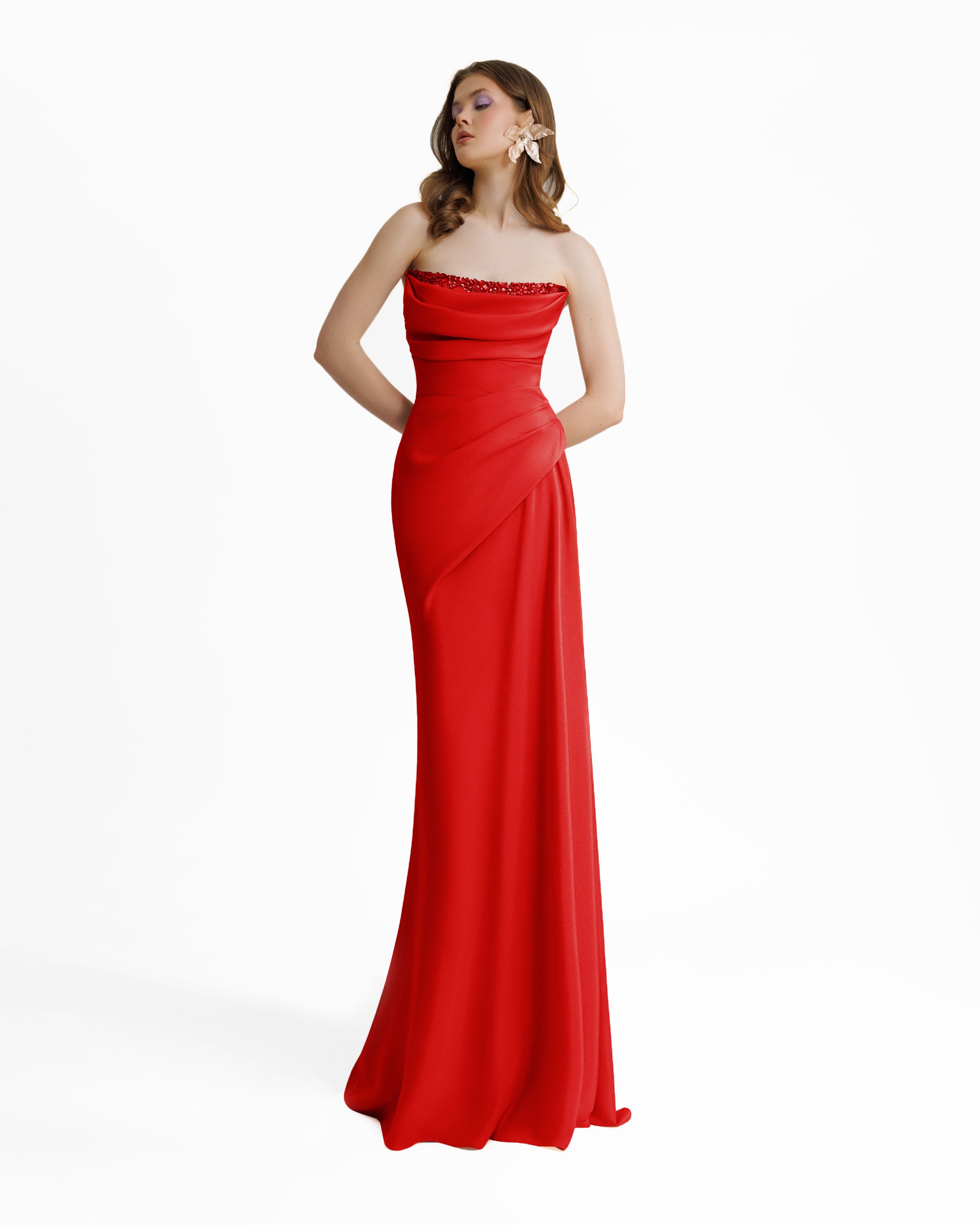 Beaded Red Strapless Dress