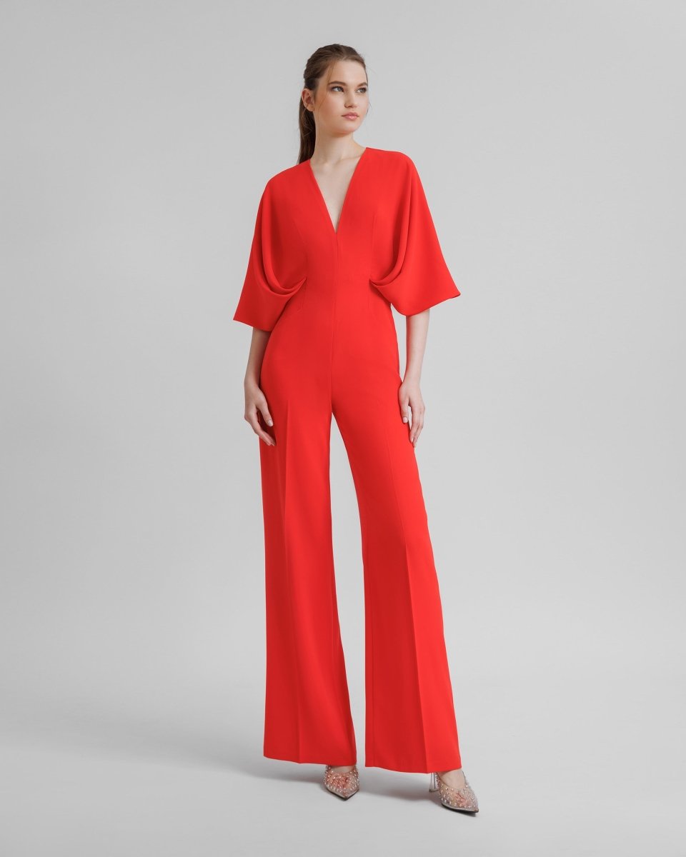 V - Neckline Crepe Jumpsuit - Gemy Maalouf