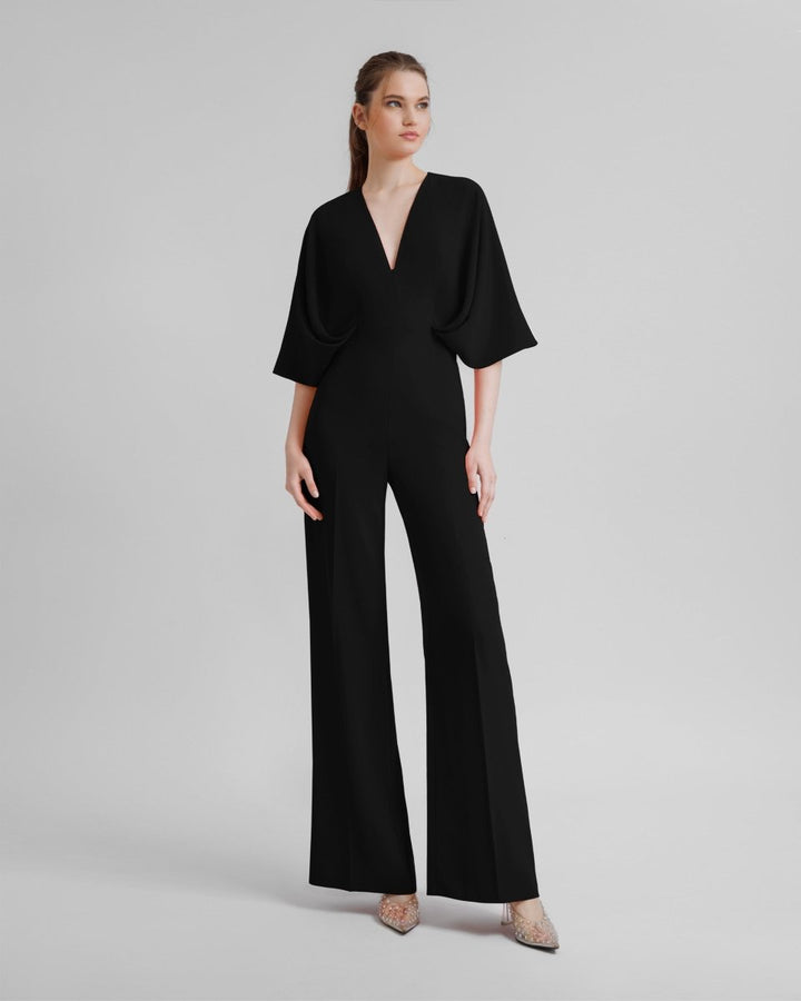 V - Neckline Crepe Jumpsuit - Gemy Maalouf