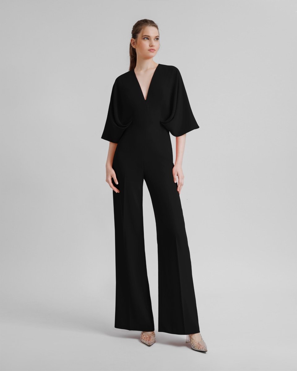 V - Neckline Crepe Jumpsuit - Gemy Maalouf