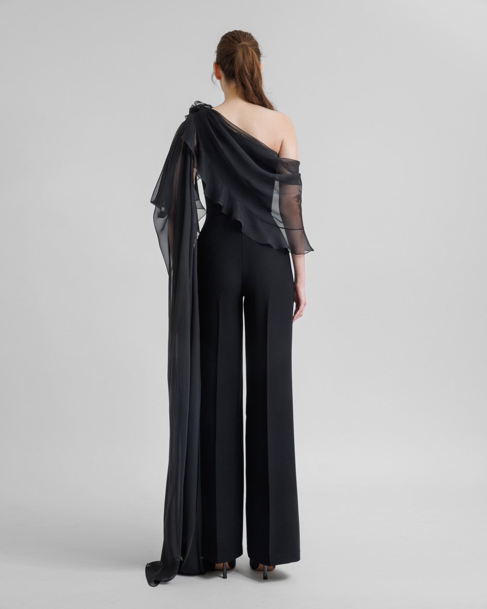 Jumpsuit With Cape Like Chiffon Sleeves - Gemy Maalouf