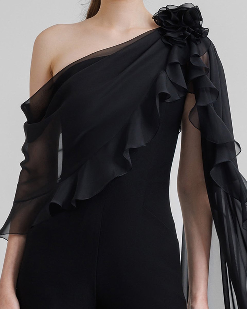 Jumpsuit With Cape Like Chiffon Sleeves - Gemy Maalouf