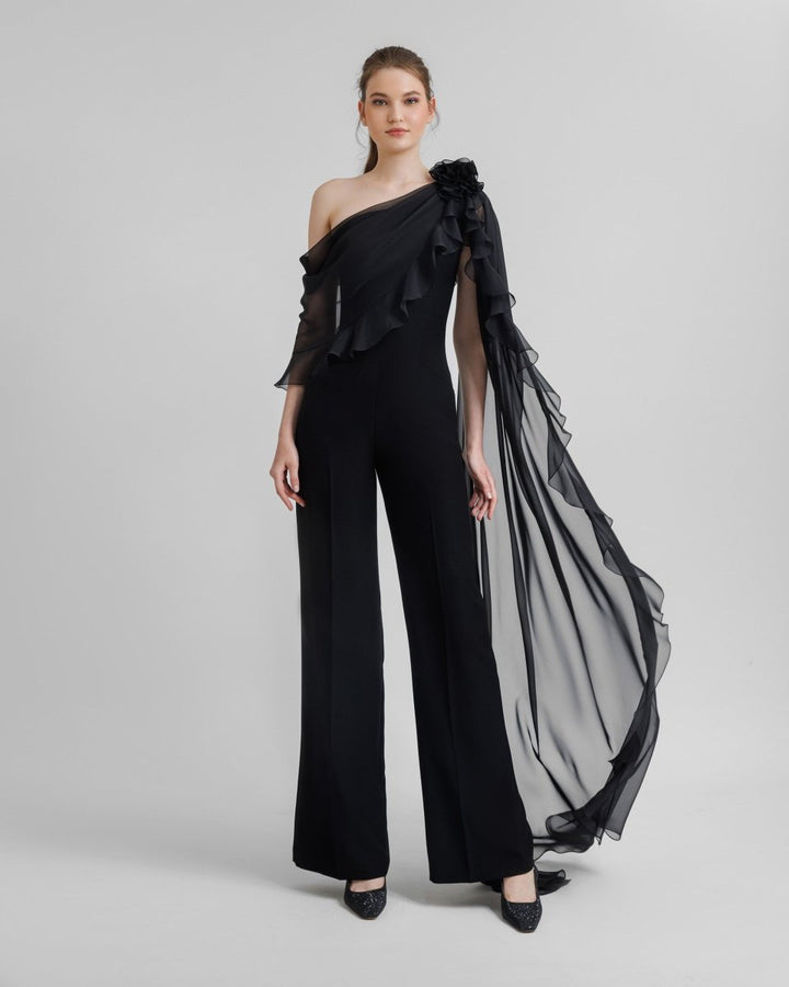 Jumpsuit With Cape Like Chiffon Sleeves - Gemy Maalouf