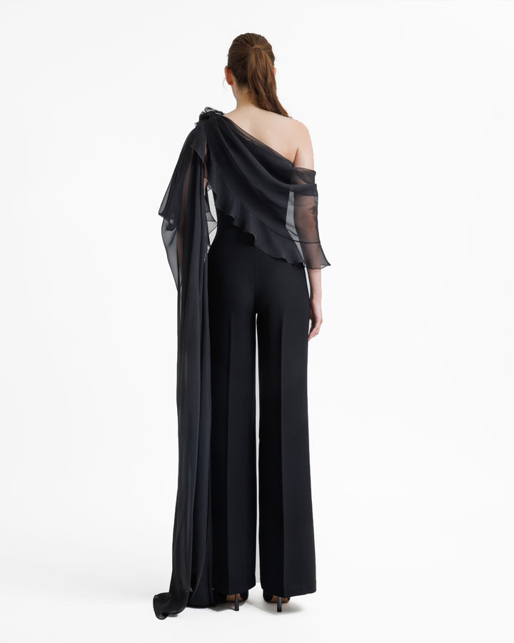 Jumpsuit With Cape Like Chiffon Sleeves