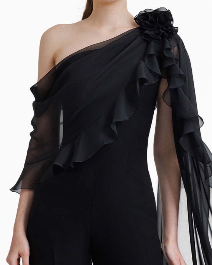 Jumpsuit With Cape Like Chiffon Sleeves