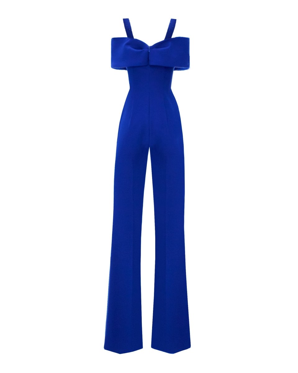 Royal Blue Bow Design Flared Jumpsuit - Gemy Maalouf