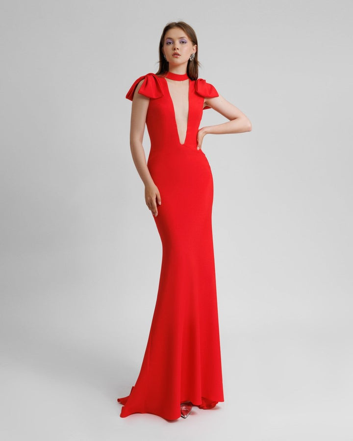 Deep V - Neckline Slim - Cut Dress - Gemy Maalouf