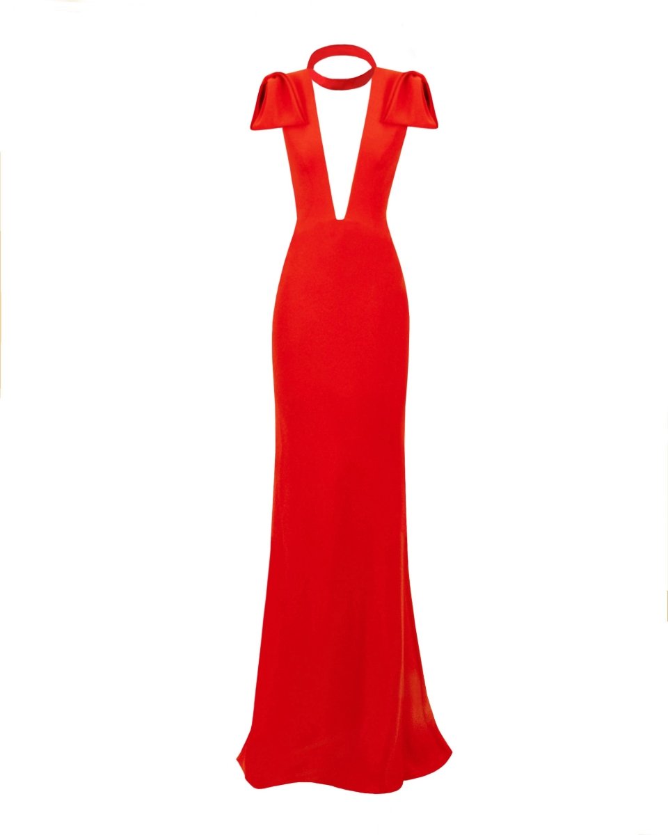 Deep V - Neckline Slim - Cut Dress - Gemy Maalouf