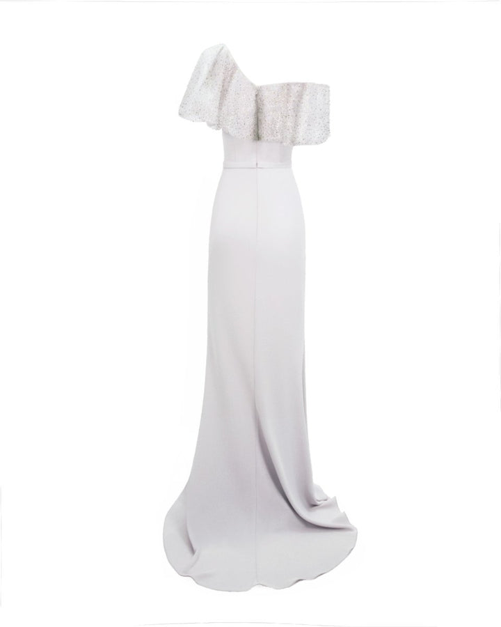 Light Lilac Asymmetrical Neckline Slim - Cut Dress - Gemy Maalouf