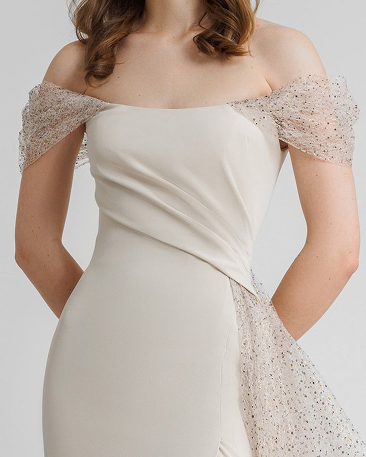 Off - Shoulders Draped Dress With Tail - Gemy Maalouf