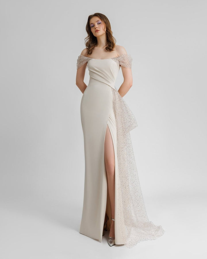 Off - Shoulders Draped Dress With Tail - Gemy Maalouf