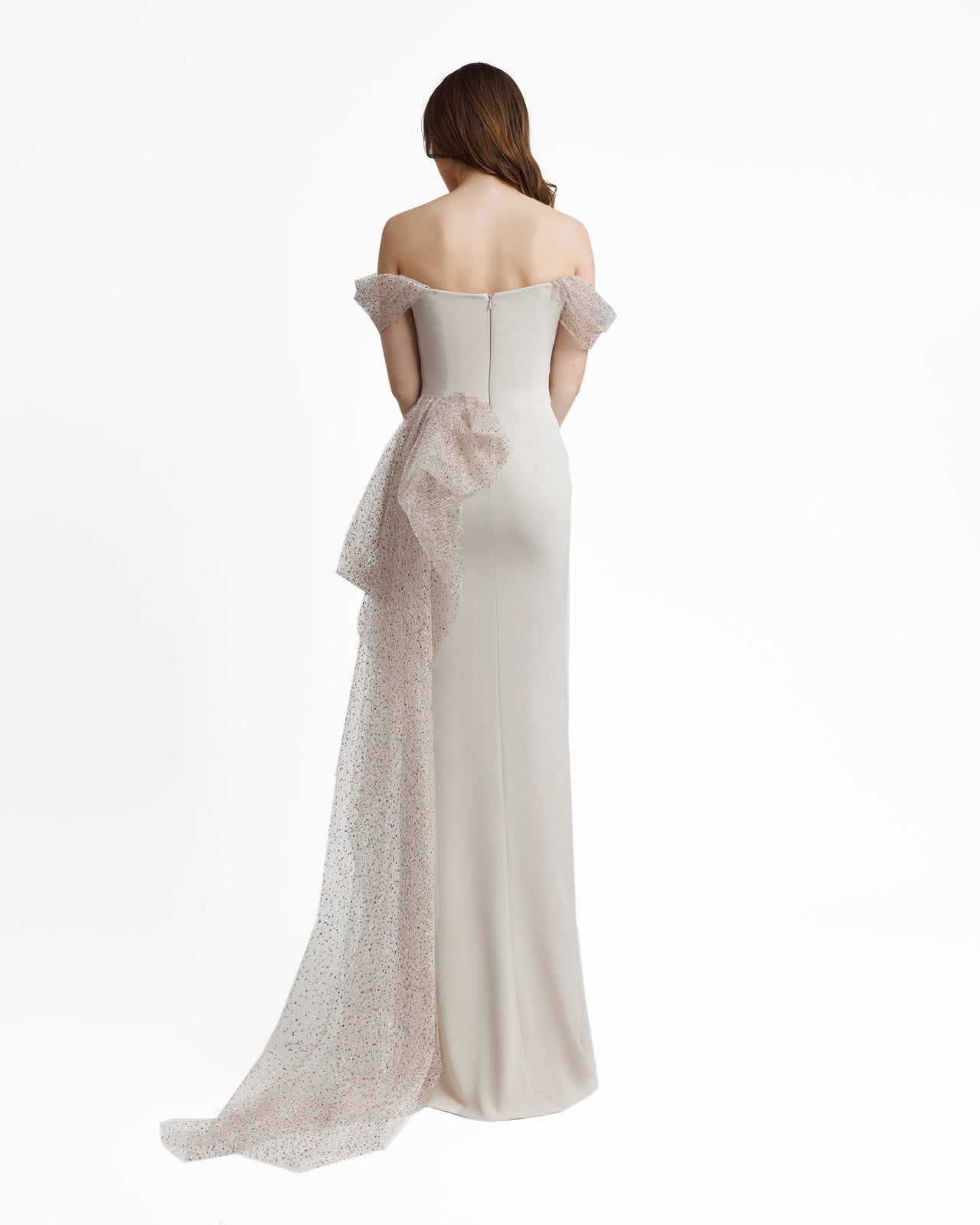 Gemy Maalouf | Evening Dresses | Off-Shoulders Draped Dress With Tail Gemy Maalouf | Evening Dresses | Off-Shoulders Draped Dress With Tail
