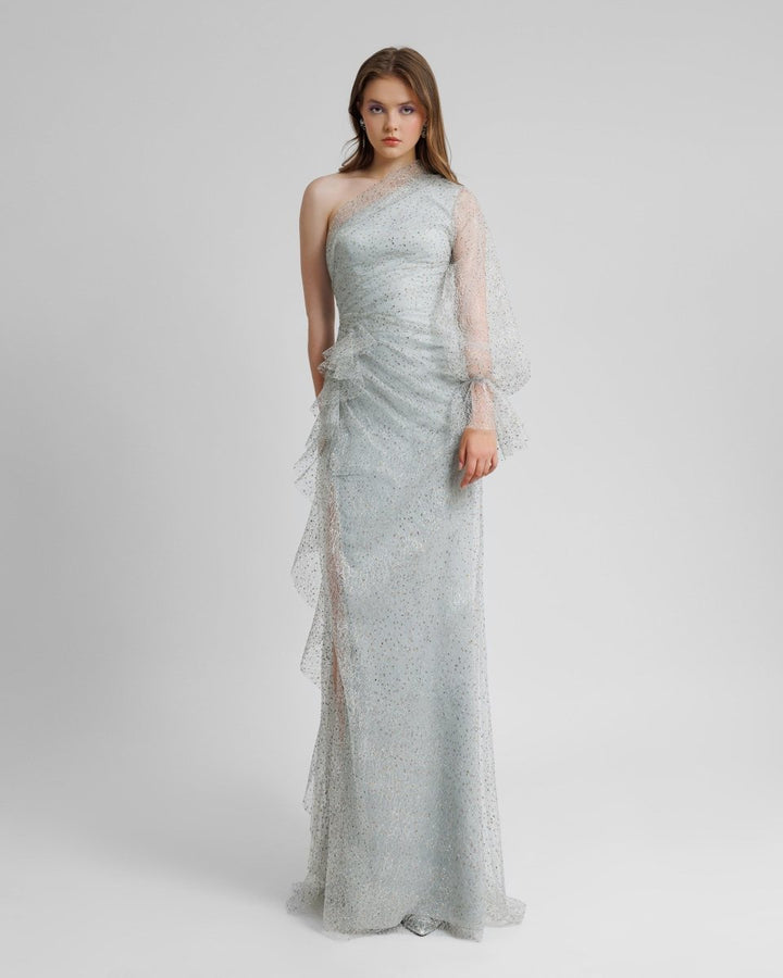 One Shoulder Dress With A Puffed Sleeve - Gemy Maalouf