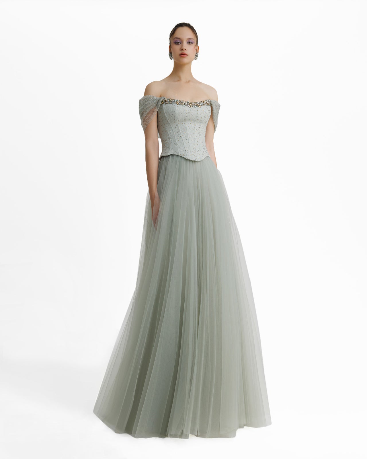 white christmas dresses Satin Off The Shoulder Corset Gown By Cinderella Divine -7492 main image 1