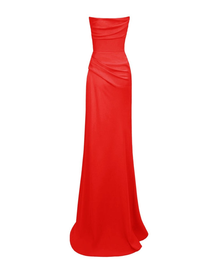 Beaded Red Strapless Dress - Gemy Maalouf