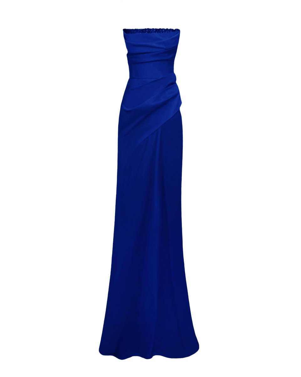 Beaded Royal Blue Strapless Dress - Gemy Maalouf