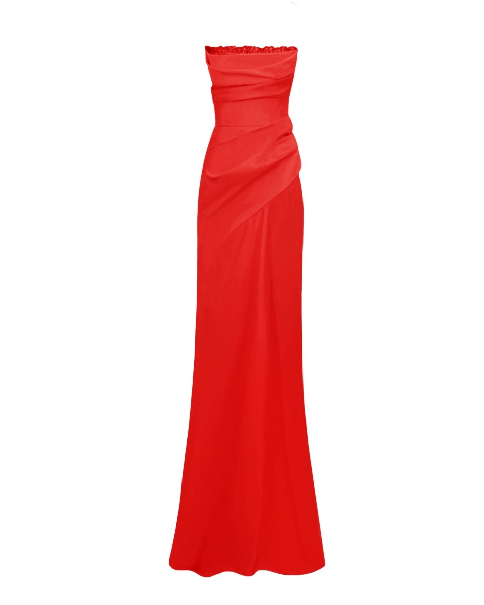 Beaded Red Strapless Dress - Gemy Maalouf