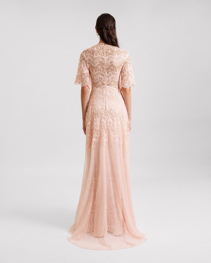 Lace Dress with Deep V - Neck - Gemy Maalouf