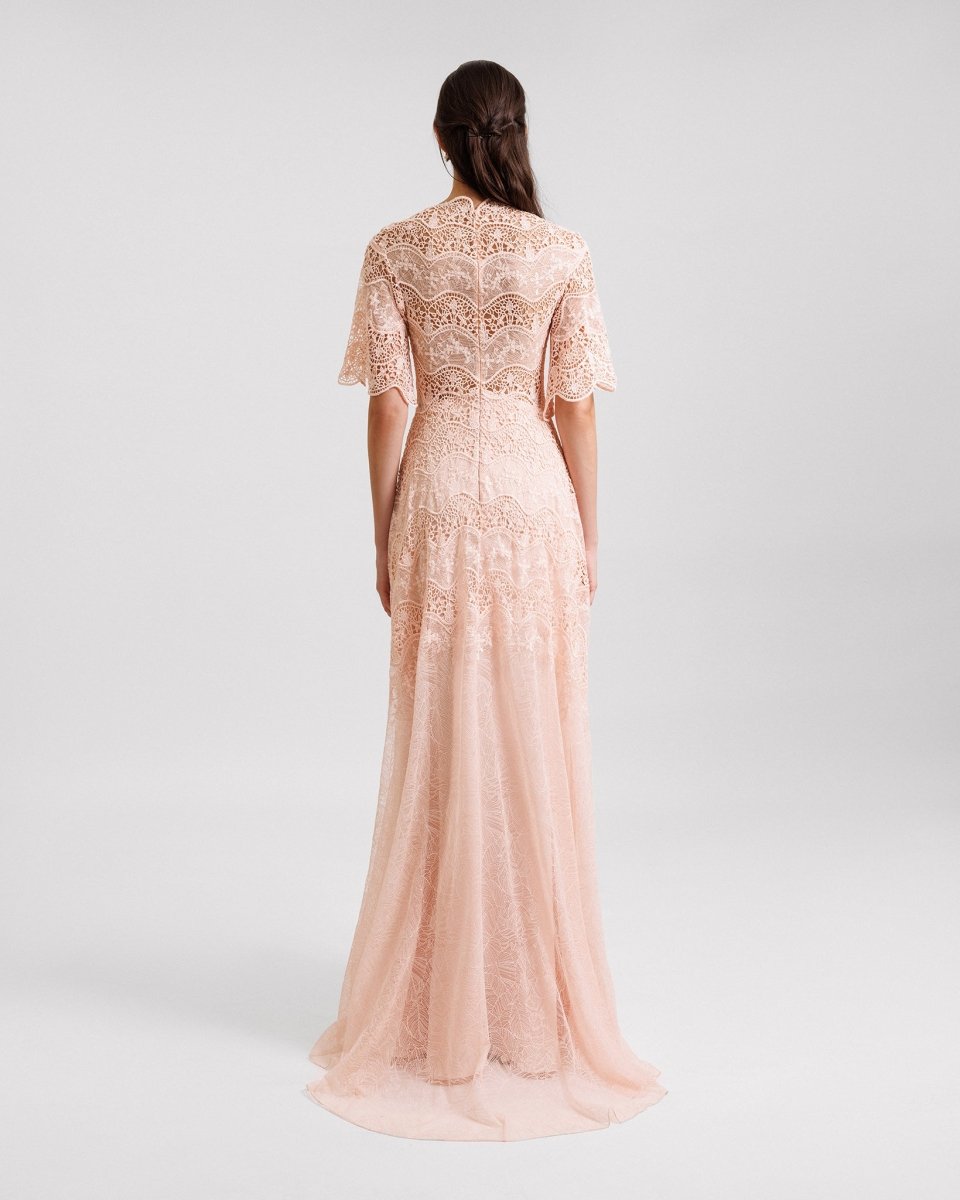 Lace Dress with Deep V - Neck - Gemy Maalouf