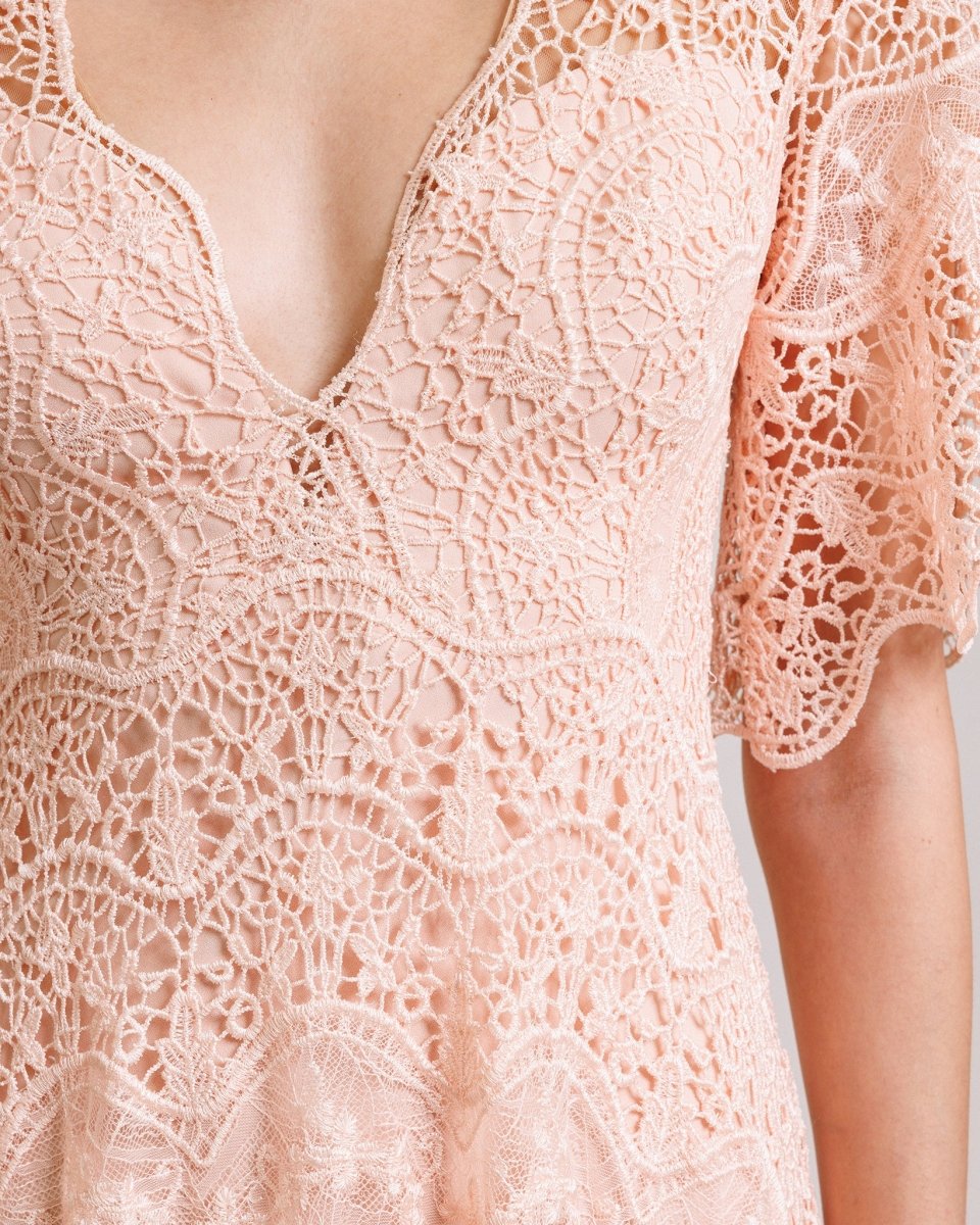 Lace Dress with Deep V - Neck - Gemy Maalouf