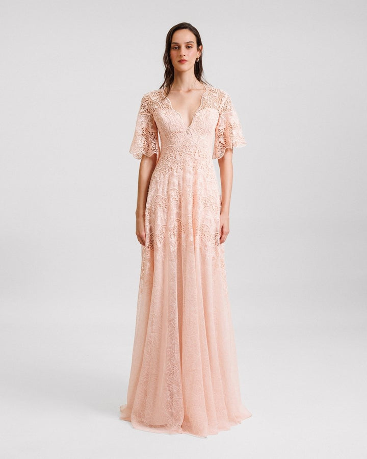 Lace Dress with Deep V - Neck - Gemy Maalouf