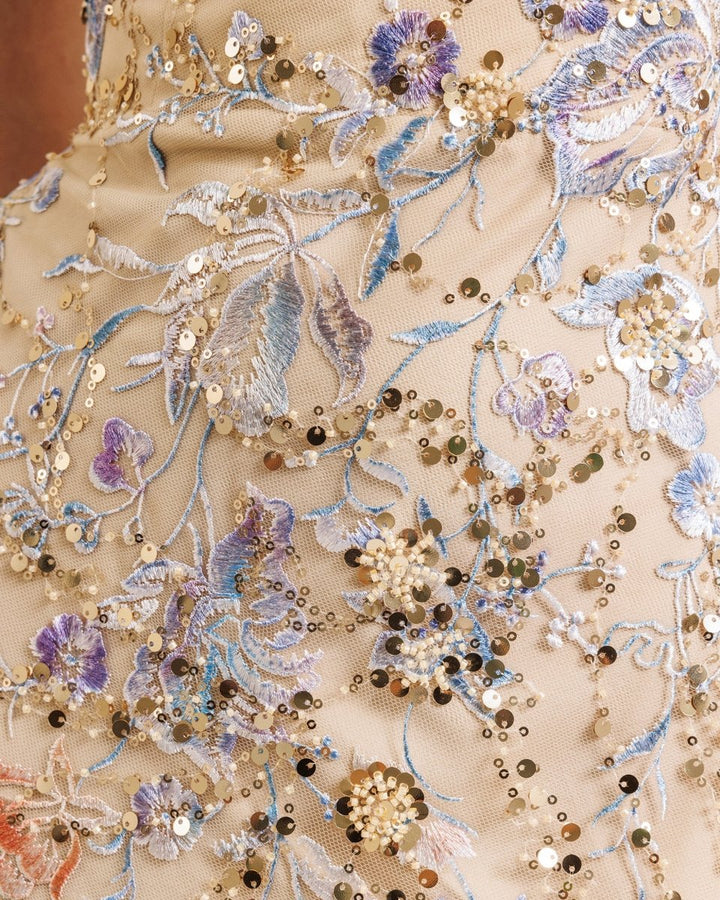 Beaded Dress with Floor Length Sleeve - Gemy Maalouf