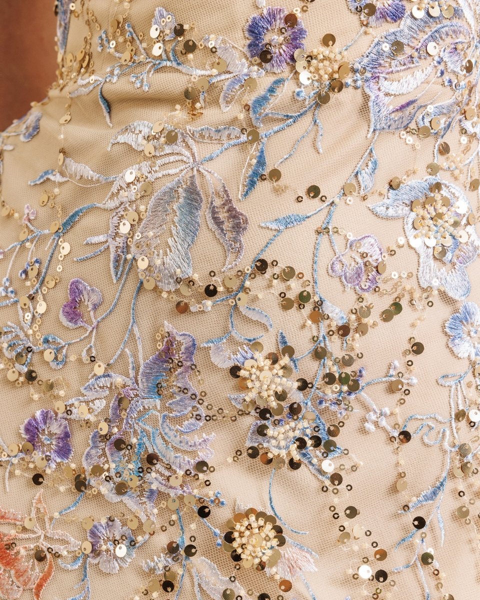 Beaded Dress with Floor Length Sleeve - Gemy Maalouf