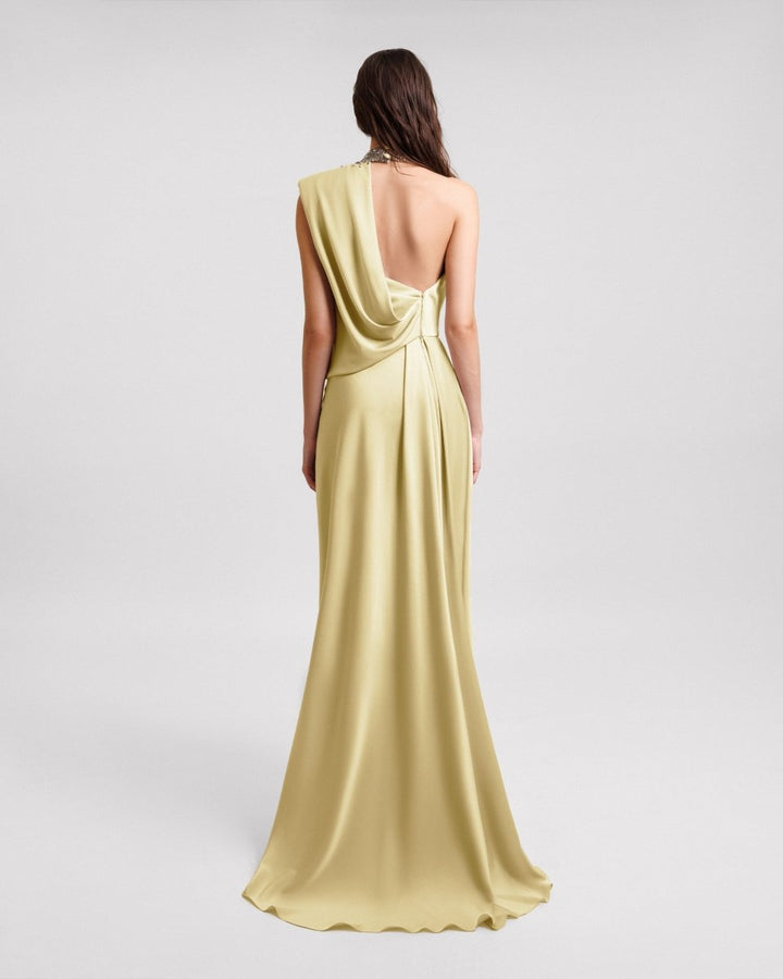 Asymmetrical Embellished Collar Dress - Gemy Maalouf