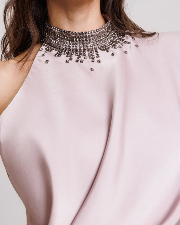 Asymmetrical Embellished Collar Dress - Gemy Maalouf
