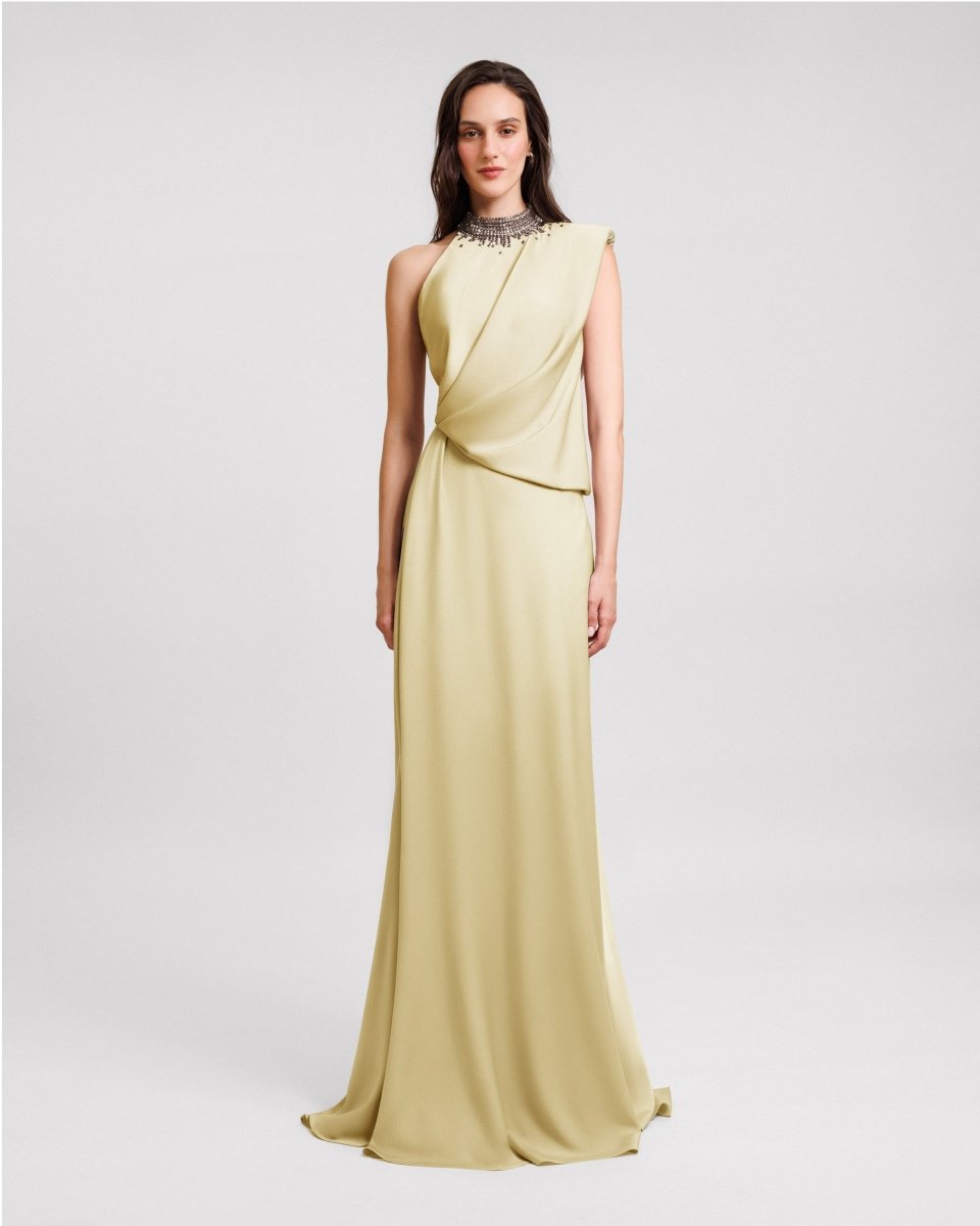 Asymmetrical Embellished Collar Dress