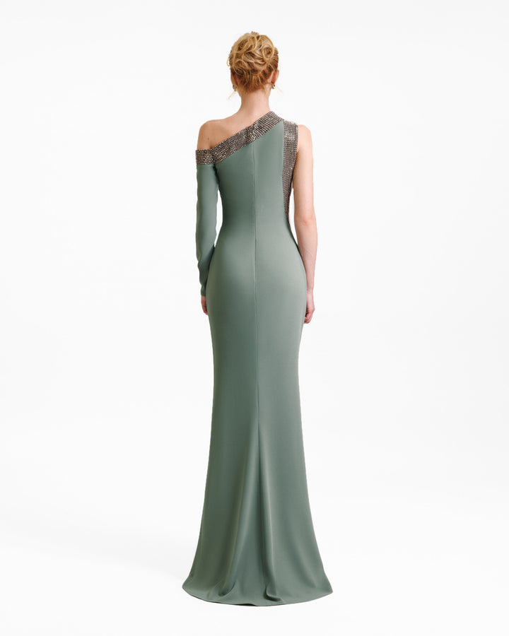 Embellished Asymmetrical Neckline Dress