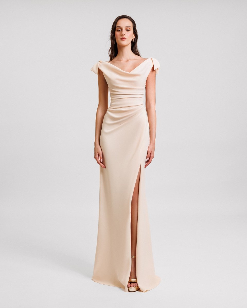 Bow-Shoulder Drapped Dress