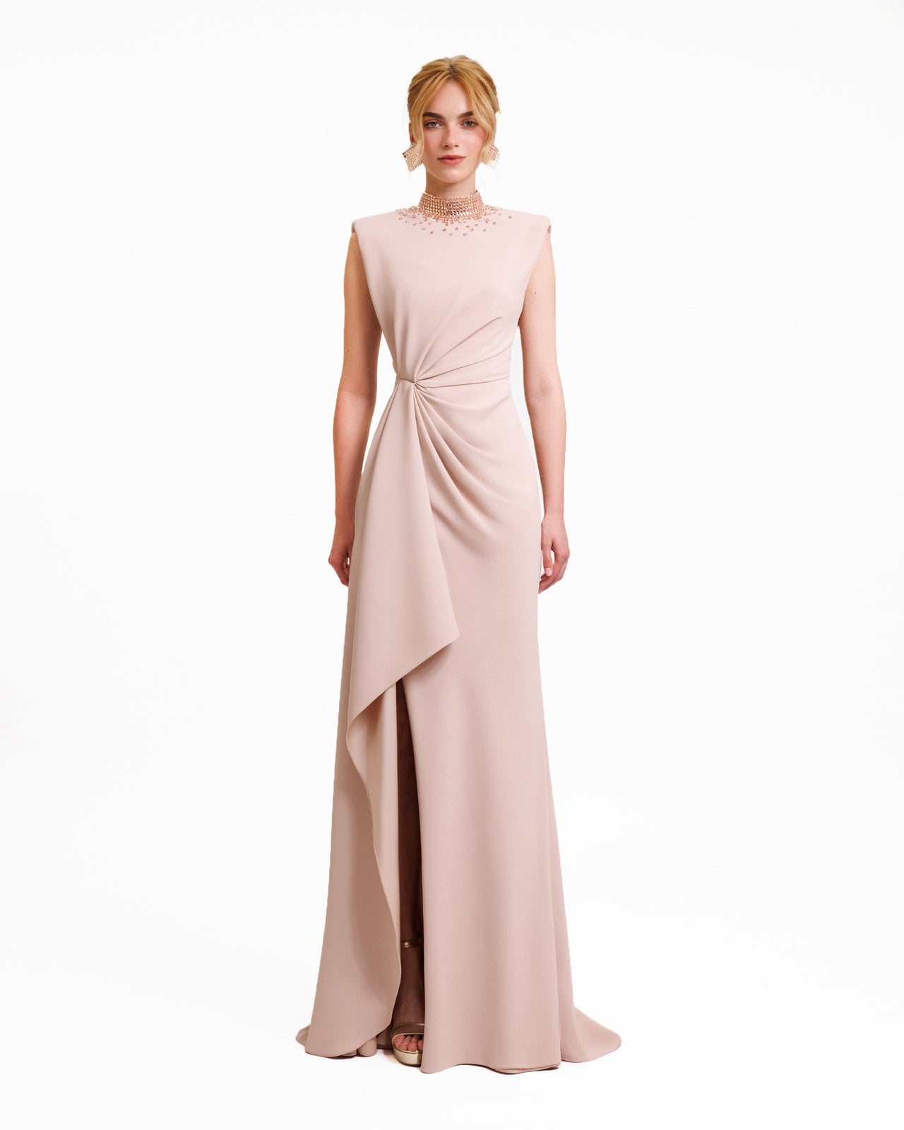 evening dresses embellished Lace-Up Long Corset Prom Dress with Pearl Beads– PromGirl main image 1