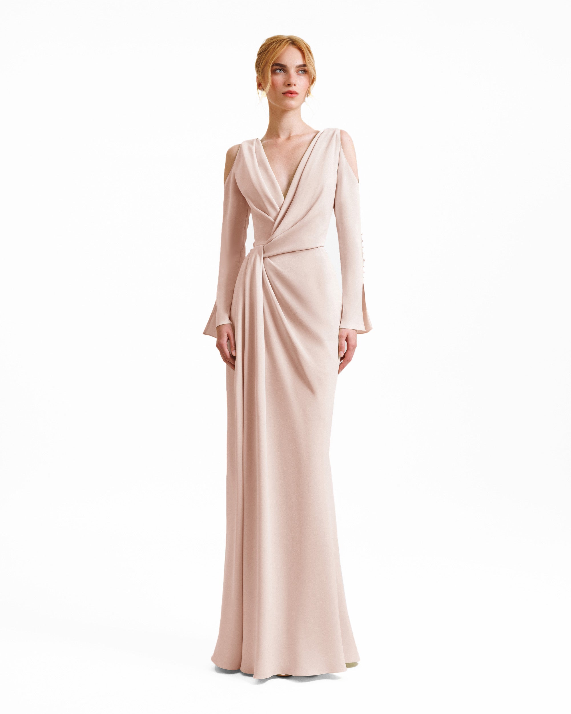 Draped Cut-Out Shoulder Dress