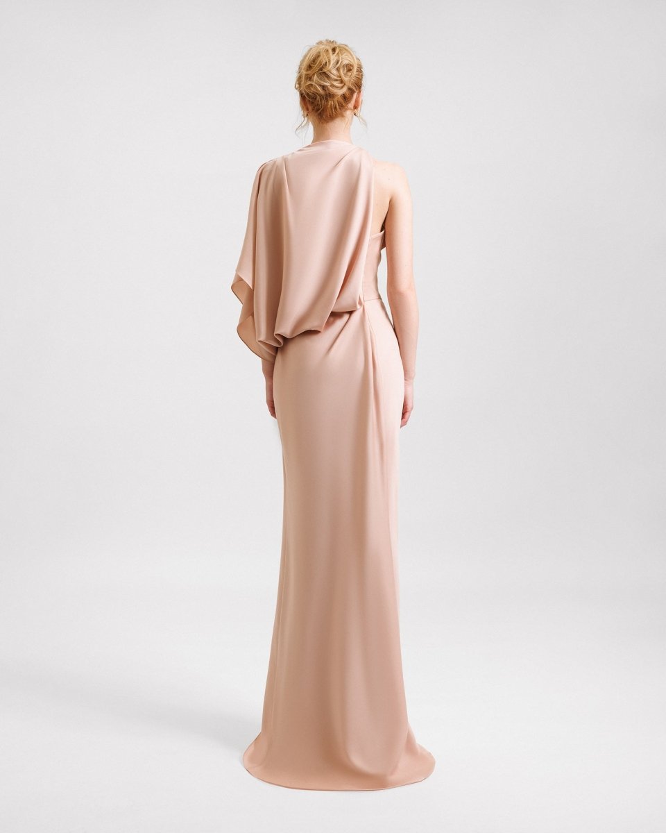 Asymmetrical Neckline Draped Dress - Gemy Maalouf