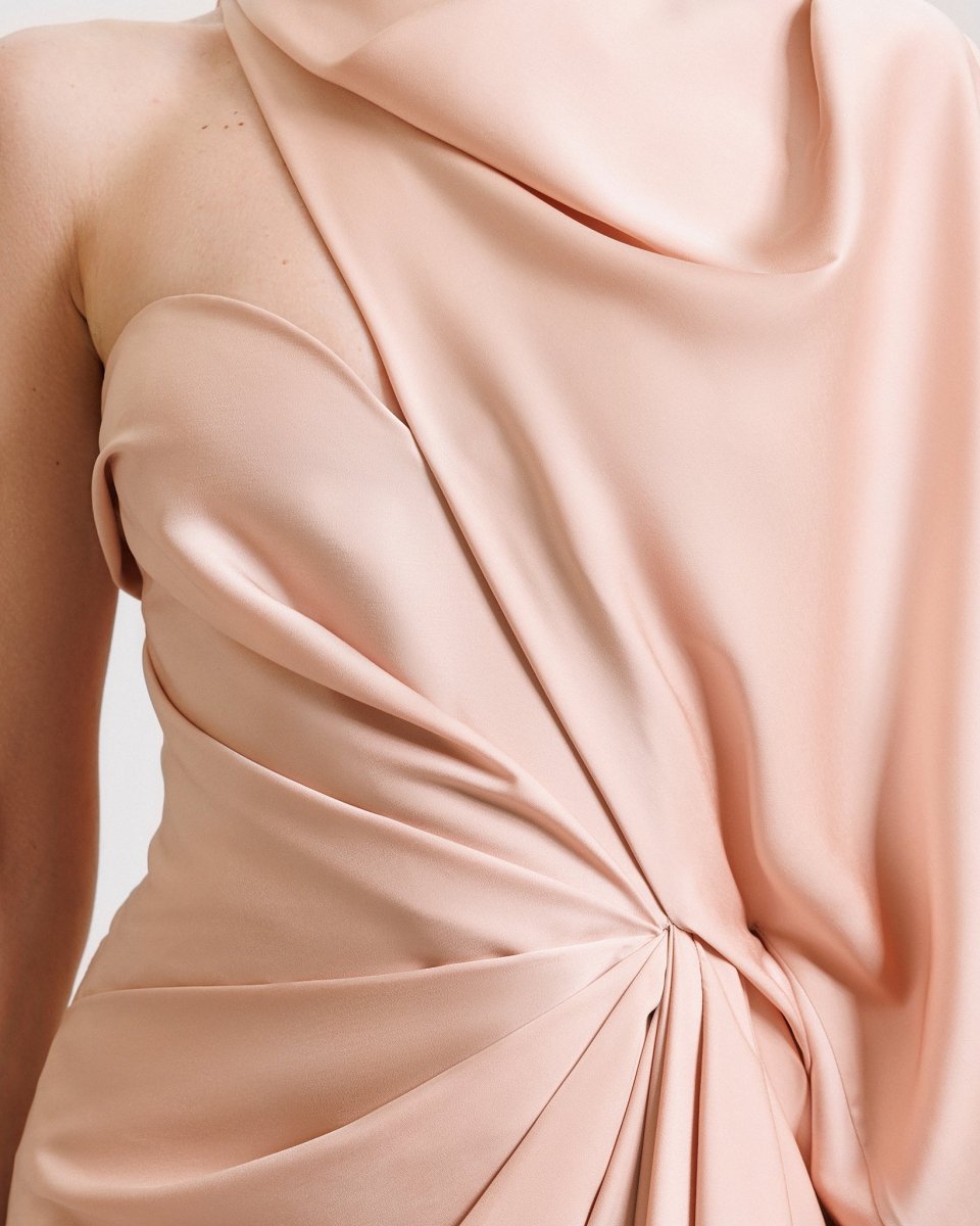 Asymmetrical Neckline Draped Dress - Gemy Maalouf