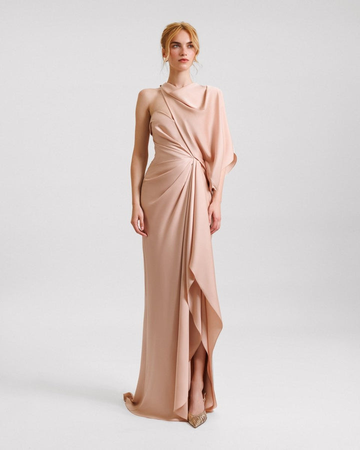 Asymmetrical Neckline Draped Dress - Gemy Maalouf