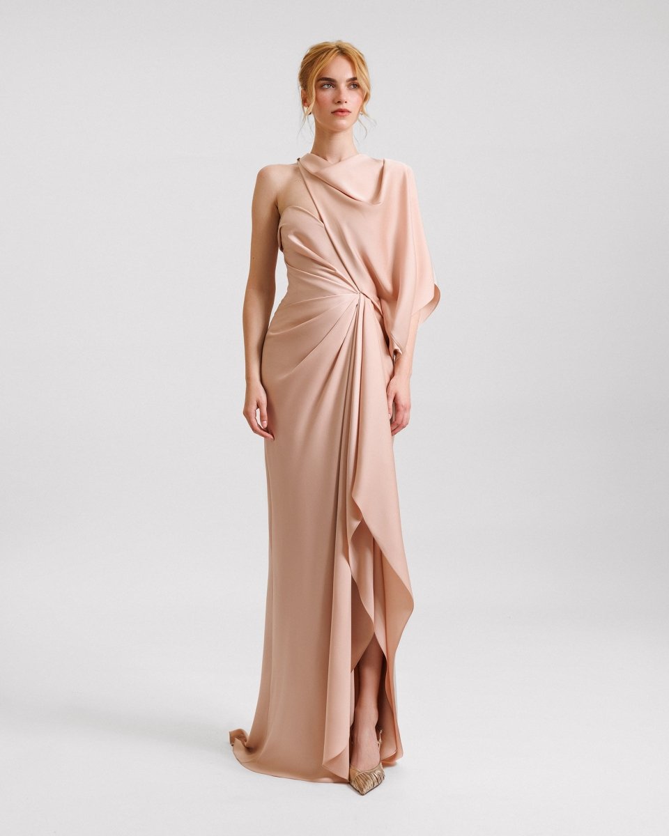Asymmetrical Neckline Draped Dress - Gemy Maalouf