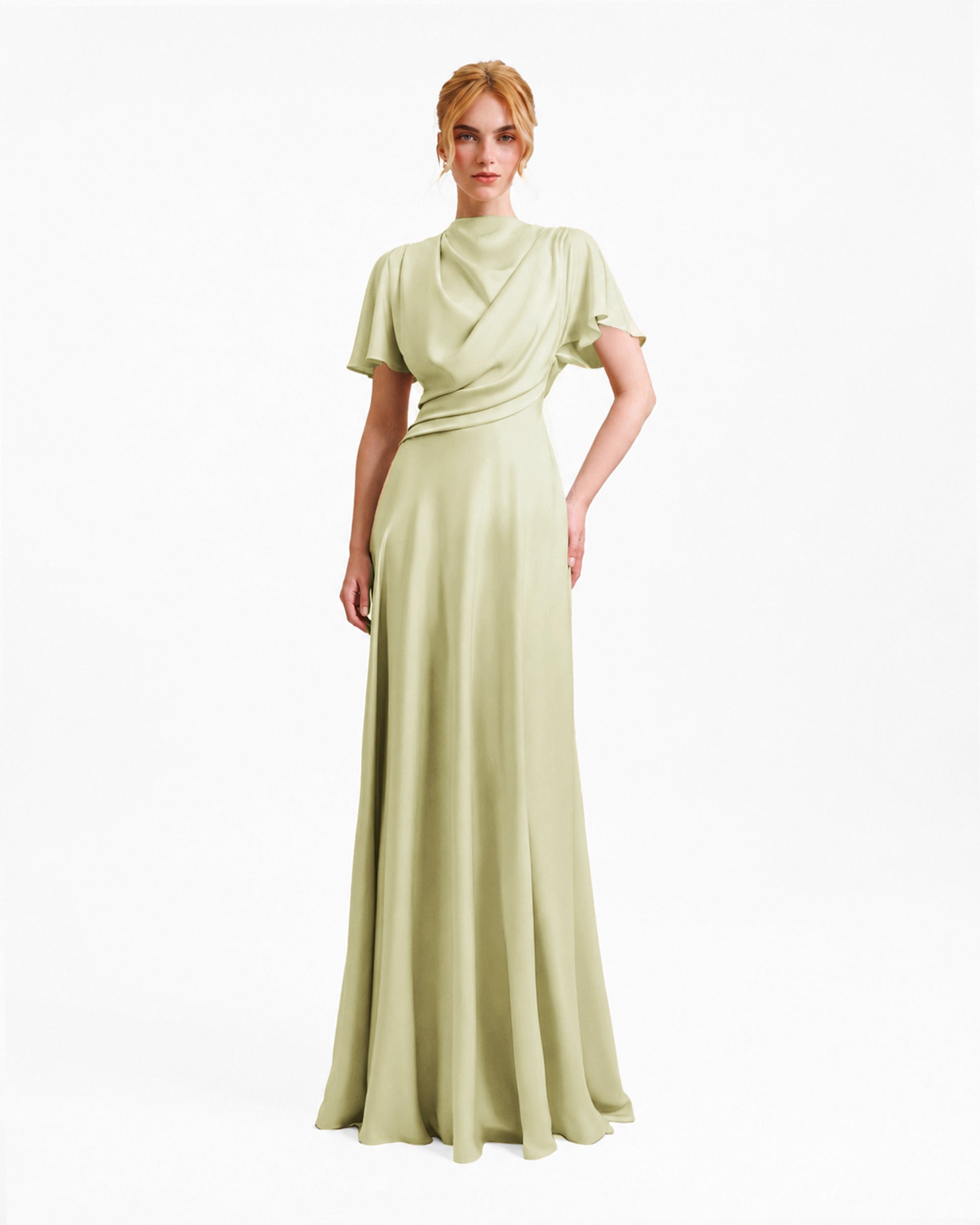 High Collar and Cut-Out Back Dress
