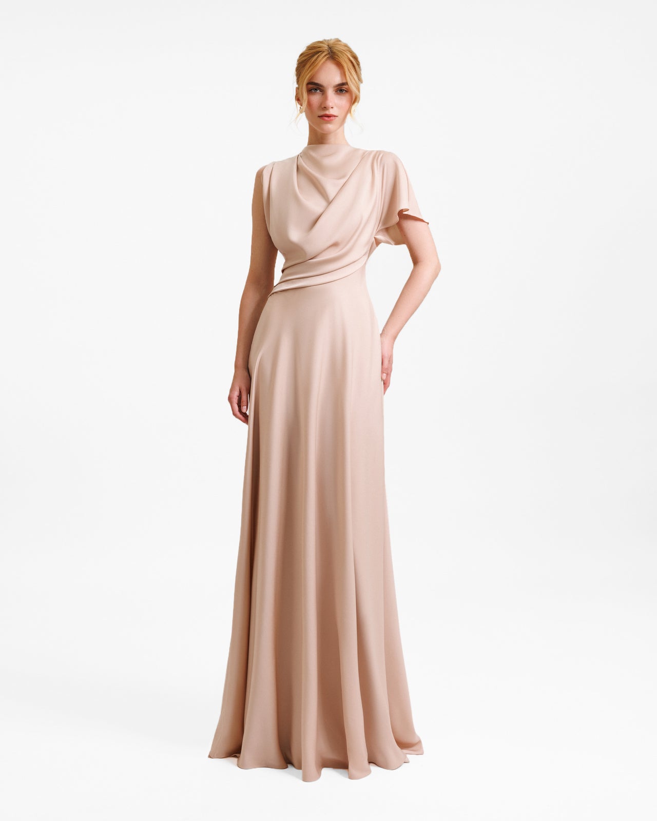 High Collar and Cut-Out Back Dress