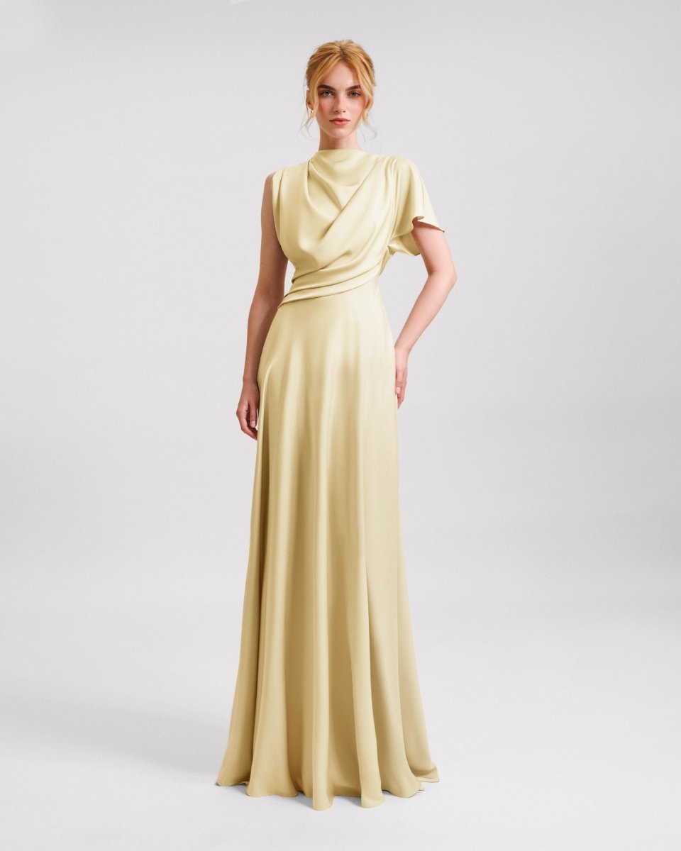 High Collar and Cut-Out Back Dress