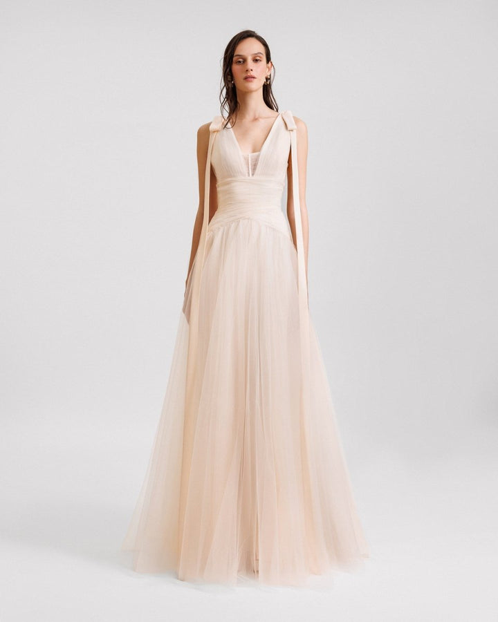 Bow - Shoulder Tulle Dress - Gemy Maalouf