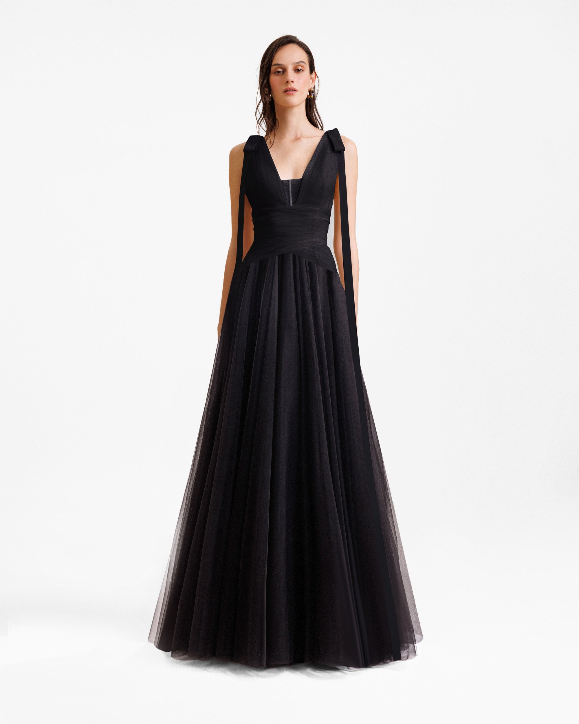 Bow-Shoulder Tulle Dress