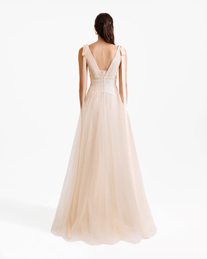 Bow-Shoulder Tulle Dress