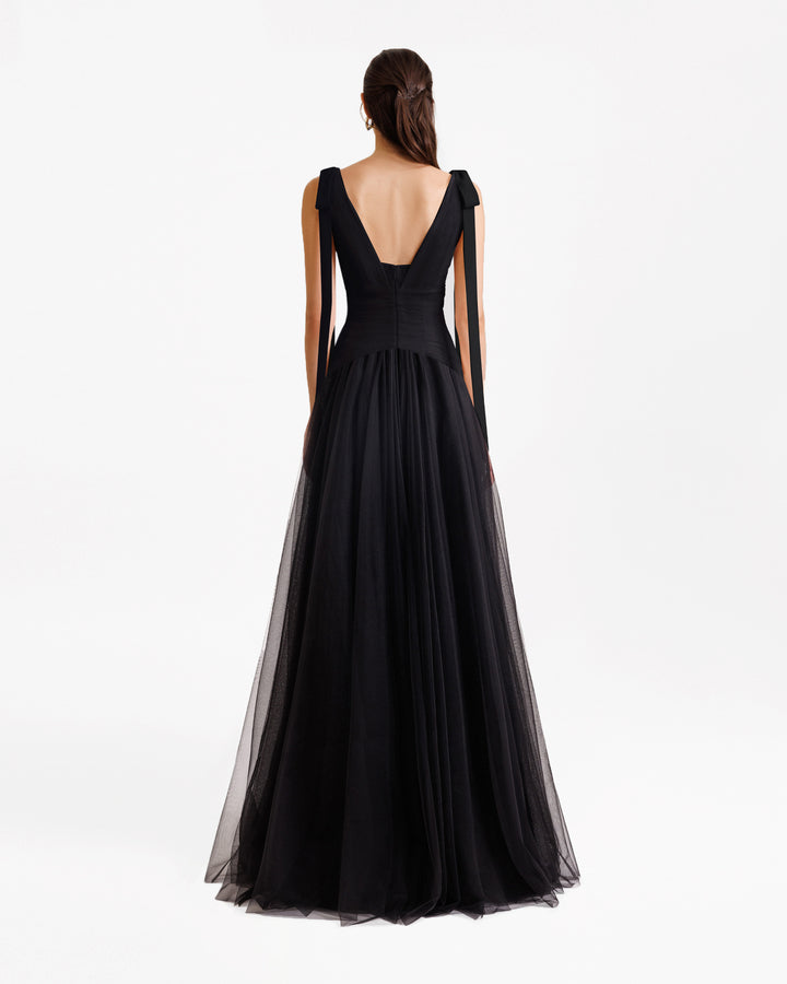 Bow-Shoulder Tulle Dress