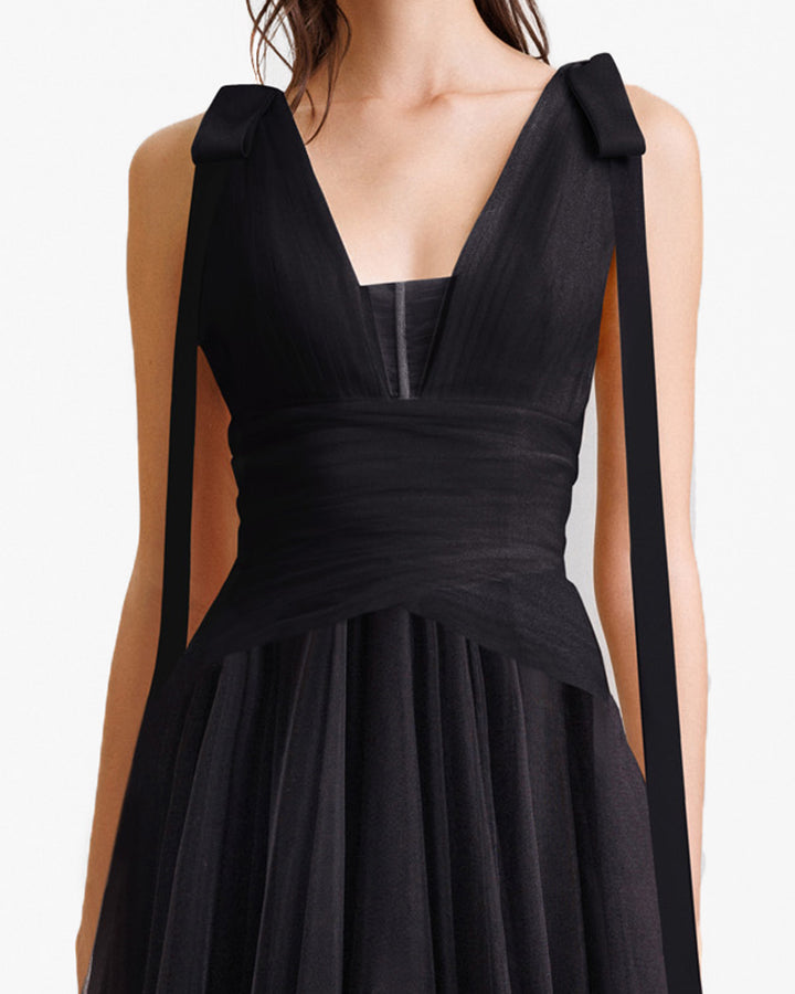 Bow-Shoulder Tulle Dress