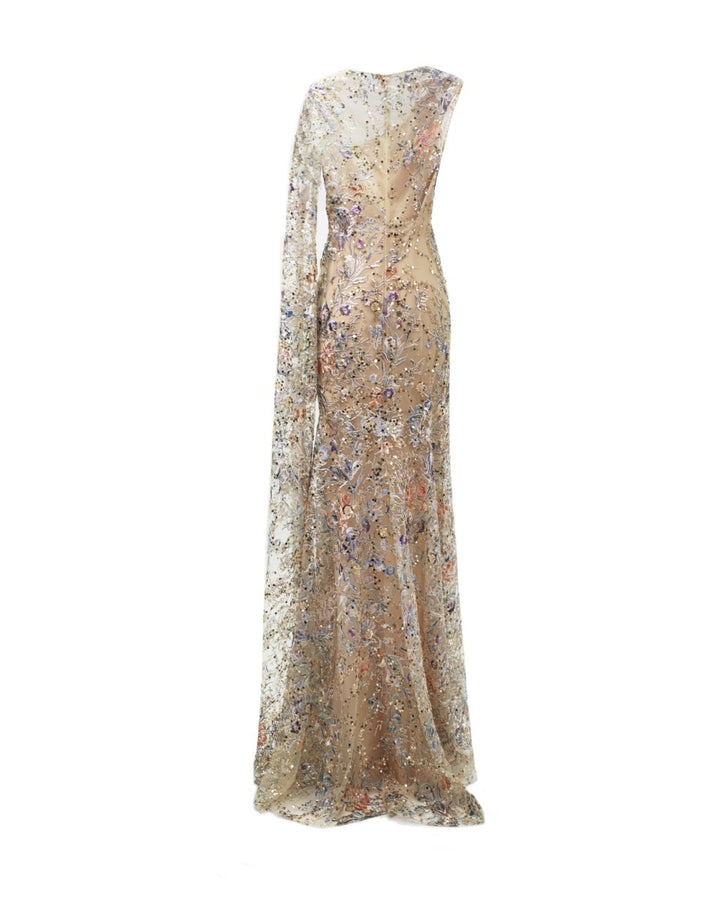 Beaded Dress with Floor Length Sleeve - Gemy Maalouf